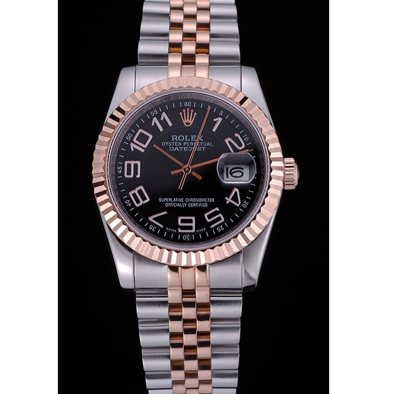 Aaa replica watch Steel DateJust Rolex Black Stainless and Dial Gold Bracelet 622545 0709